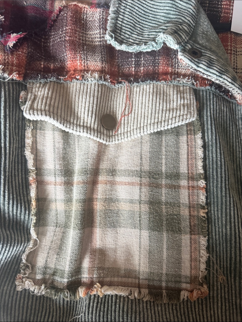 Olive & Rust Patchwork Corduroy Plaid Jacket - Picture 6 of 7